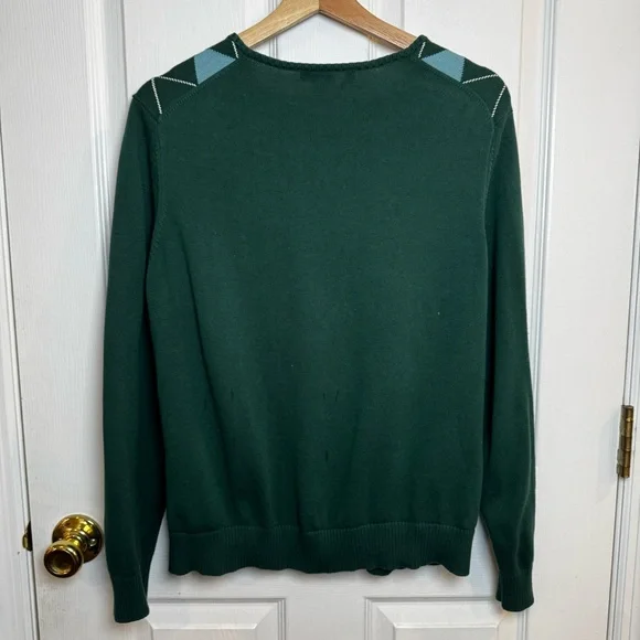 Lands’ End 100% Supima Cotton Argyle Cardigan Green Blue Women’s Size Large - Picture 11 of 11